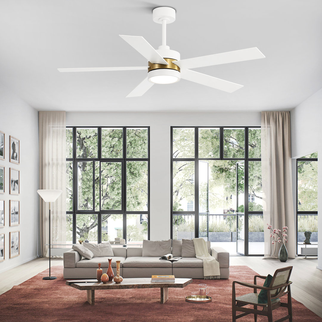 Beil 52/65 inch Large Modern Ceiling Fan with Light Kit and Remote Control, 3 LED Colors, 6 Speed Noiseless DC Motor, 5 Plywood Blades, for Indoor/Covered Outdoor Use